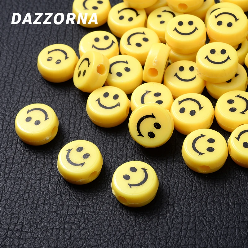 Двусторонние акриловые Круглые бусины-разделители с улыбкой желтые 20 30 шт./лот 5x12