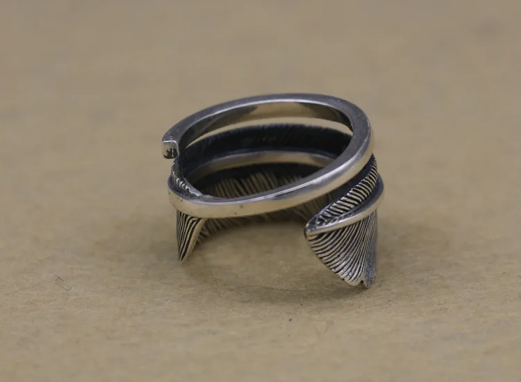 

Hand Thai Fashion Silver Ring Exaggerated Decoration Business Men Retro Feather Ring S925 Sterling Silver Jewelry