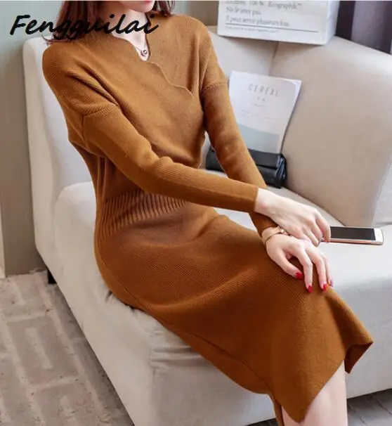 

Long Knitted Women Sweater Dress Female Winter Long For Girls Ladies Autumn Winter Dress Women 2019 Pullover Turtleneck