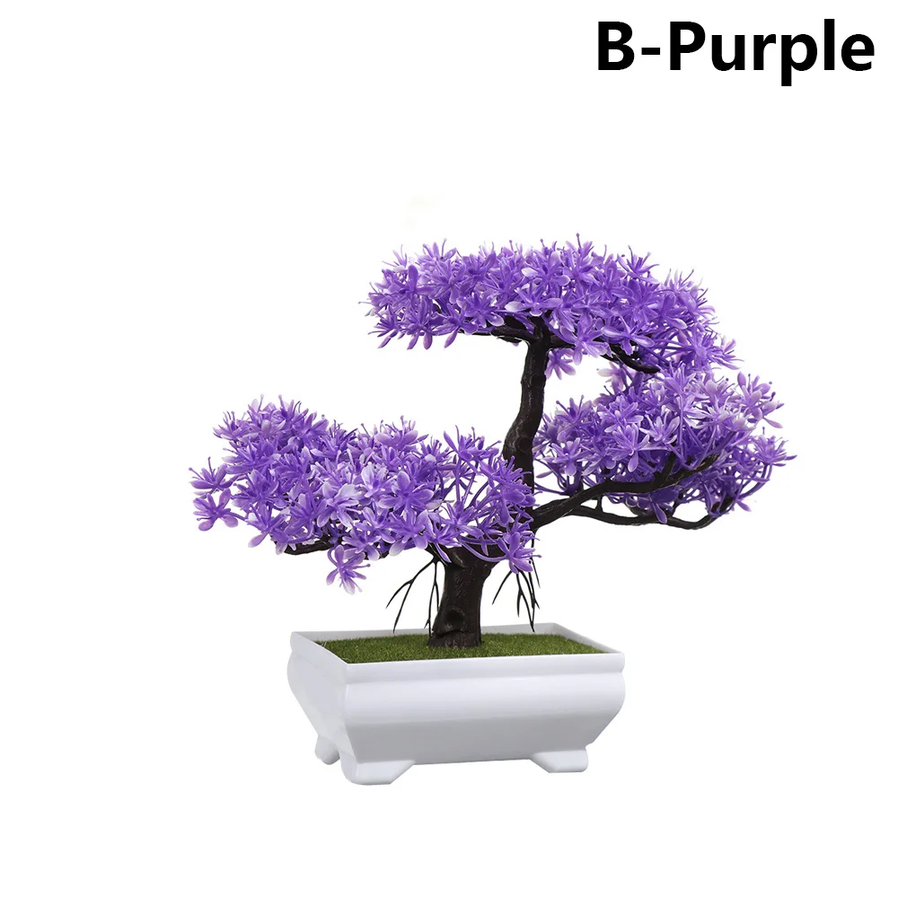B-Purple 1 комплект искусственный пластиковый бонсай заменитель пены в горшке реалистичные растения Настольный орнамент топиарная сосновая дерево украшение для дома ремесла - Цвет: B-Purple
