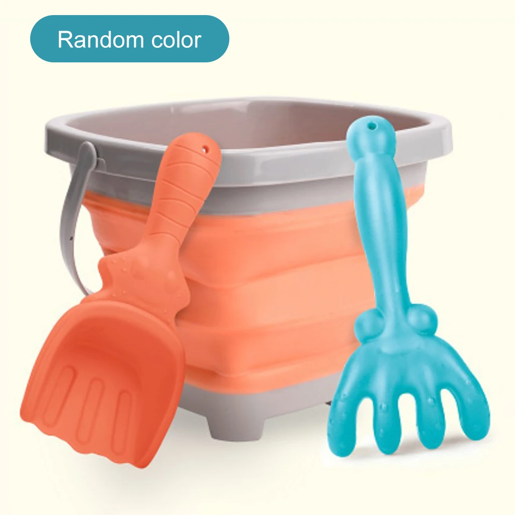 

3Pack of Foldable Plastic Buckets Set with Rake And Shovel for Camping