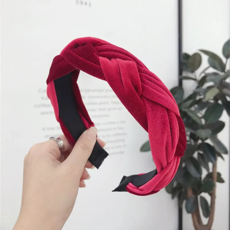 Fashion hair accessories women's gold velvet fabric twist braid wide-angle light headband headband wild girl hair band Headwear - Цвет: Красный