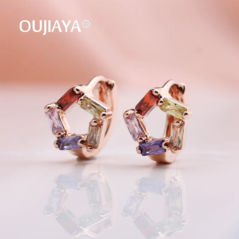 

OUJIAYA New Arrivals Square 585 Rose Gold Drop Earrings Fashion Party Round Natural Zircon Dangle Earrings Free Shipping A118