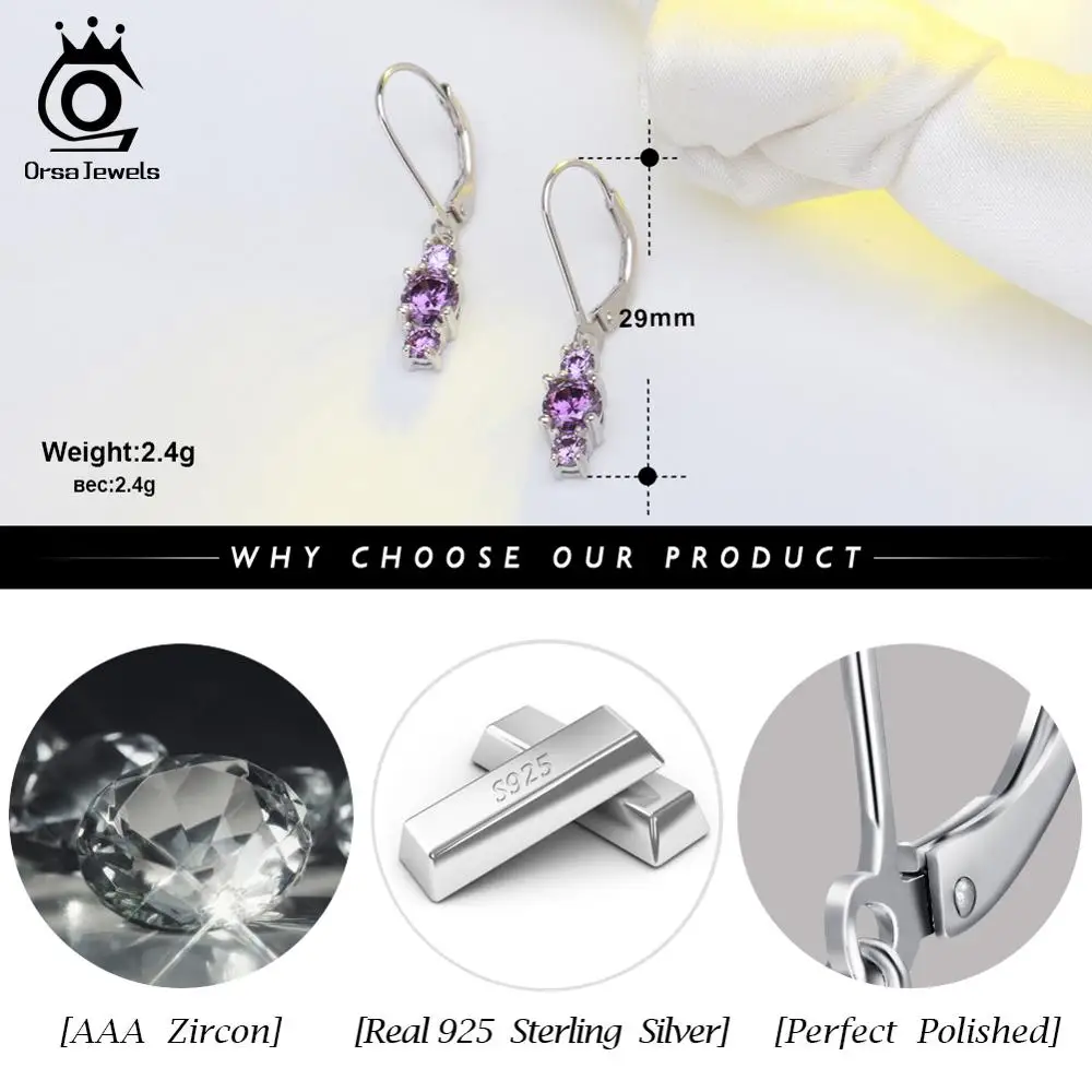 ORSA JEWELS Настоящее 925 Висячие серьги из серебра 925 пробы для женщин четыре цвета доступны AAA кубический циркон модные серьги, украшения SE70
