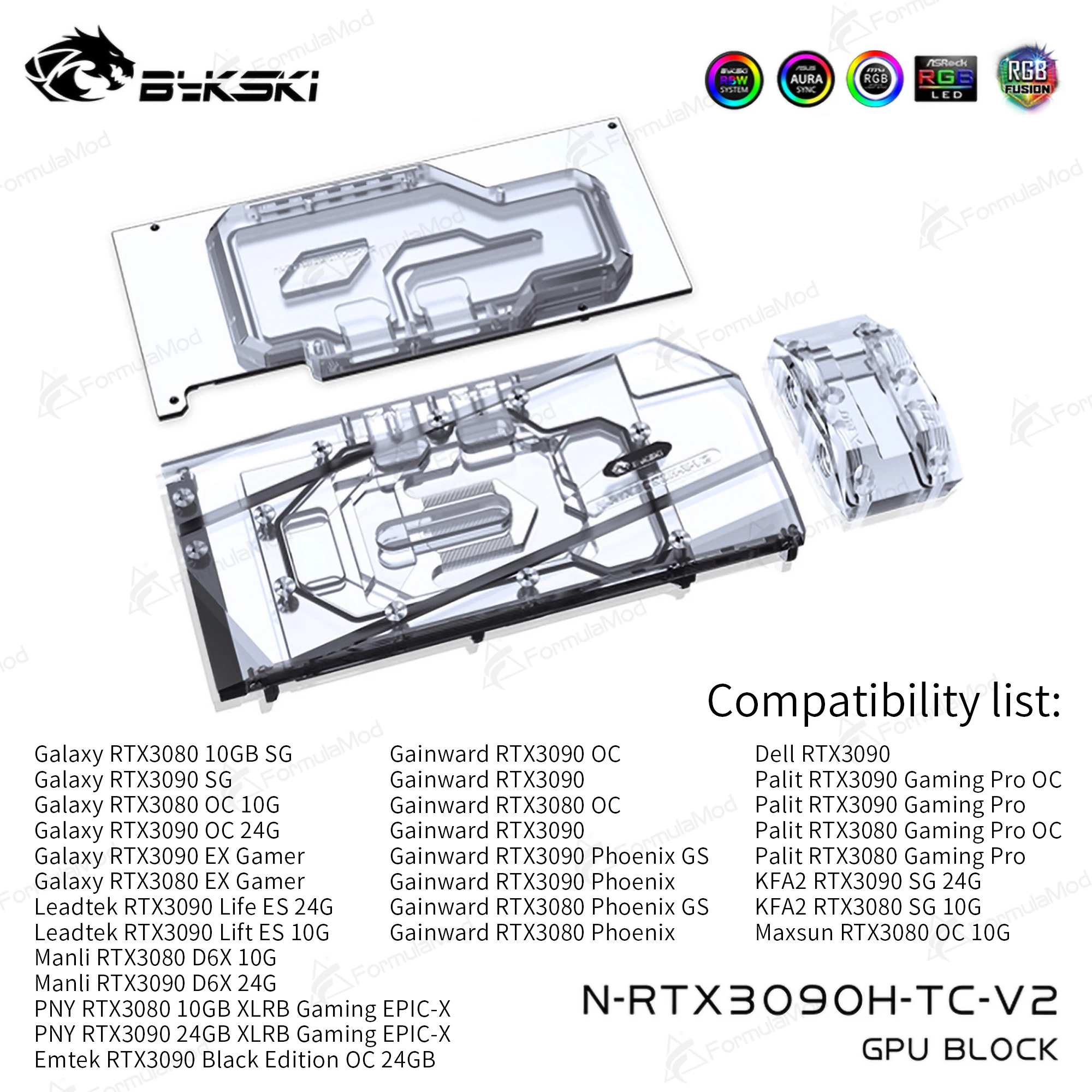 Bykski N RTX3090H TC V2 GPU воды блок с водного объединительная панель для GALAXY Palit KFA2 Maxsun Leadtek