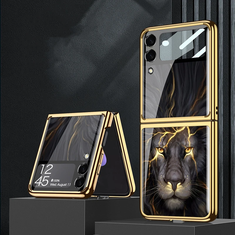 

For Samsung Galaxy Z Flip 3 5G Case Cover Luxury Painted pattern Tempered Glass Hard PC Back Cover for Galaxy Z Flip3 5G