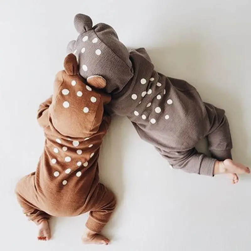 

Baby Boy Girl Cute Deer Printed Romper 3-18M Newborn Infant Toddler Spring Fall Casual Hooded Jumpsuit Clothes Outfits 2021 New