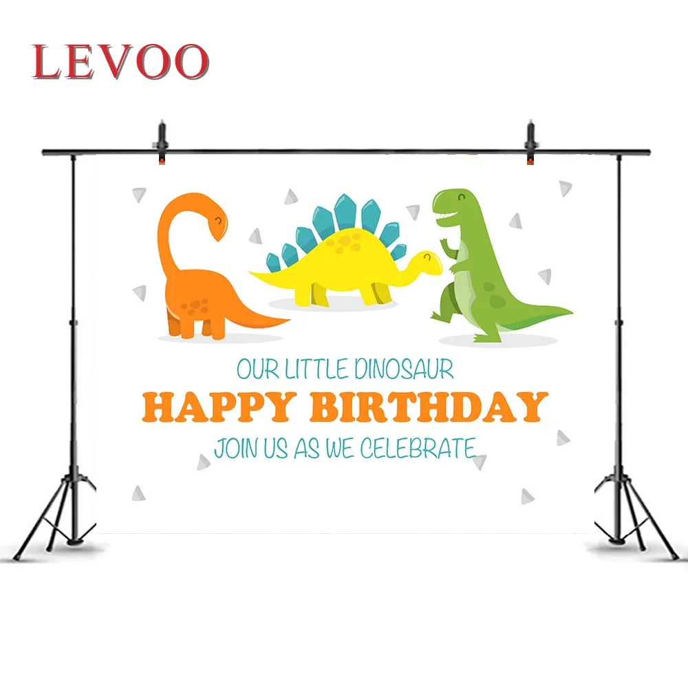 

Levoo Cartoon Theme Dinosaur Backdrop Happy Birthday Party Decoration Background Banner Props Photophone Photo Zone Polyester