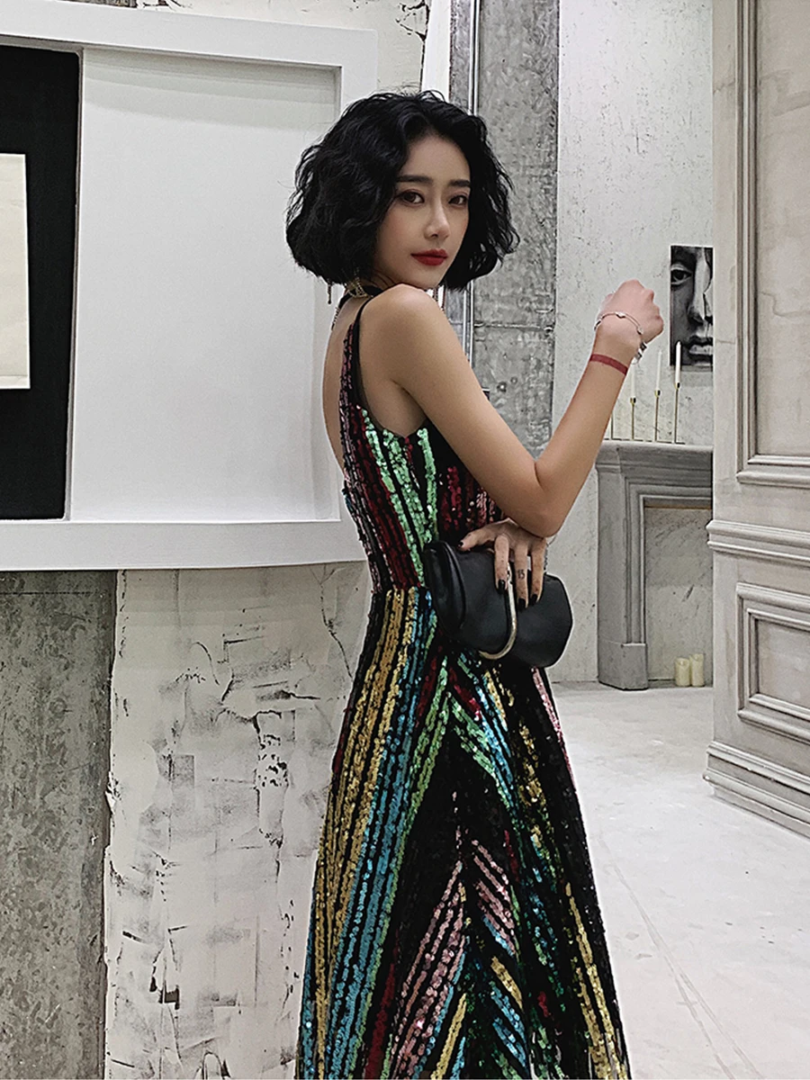 Это Yiiya Выпускные платья Eelgant длиной до колена vestidos de gala Блестящие Блестки v-образный вырез слинг женское торжественное платье размера плюс E1430