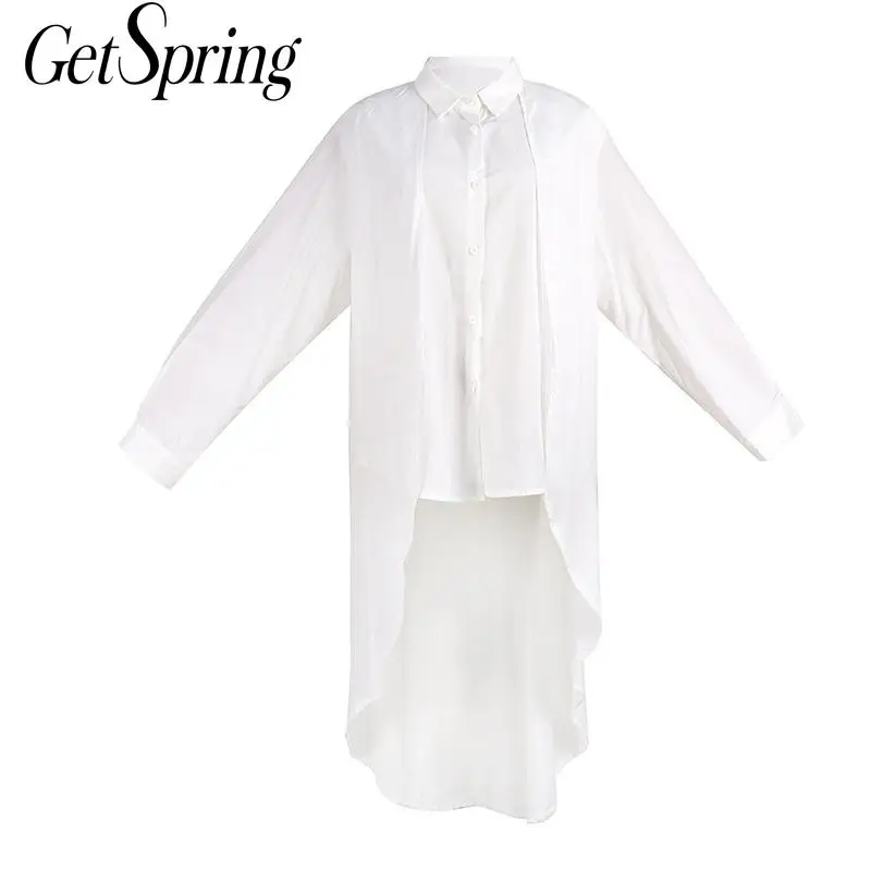 

Getspring Women Shirt Asymmetry Long Sleeve White Black Long Blouses Shirts Irregular Loose Casual Women Tops Bloues 2021