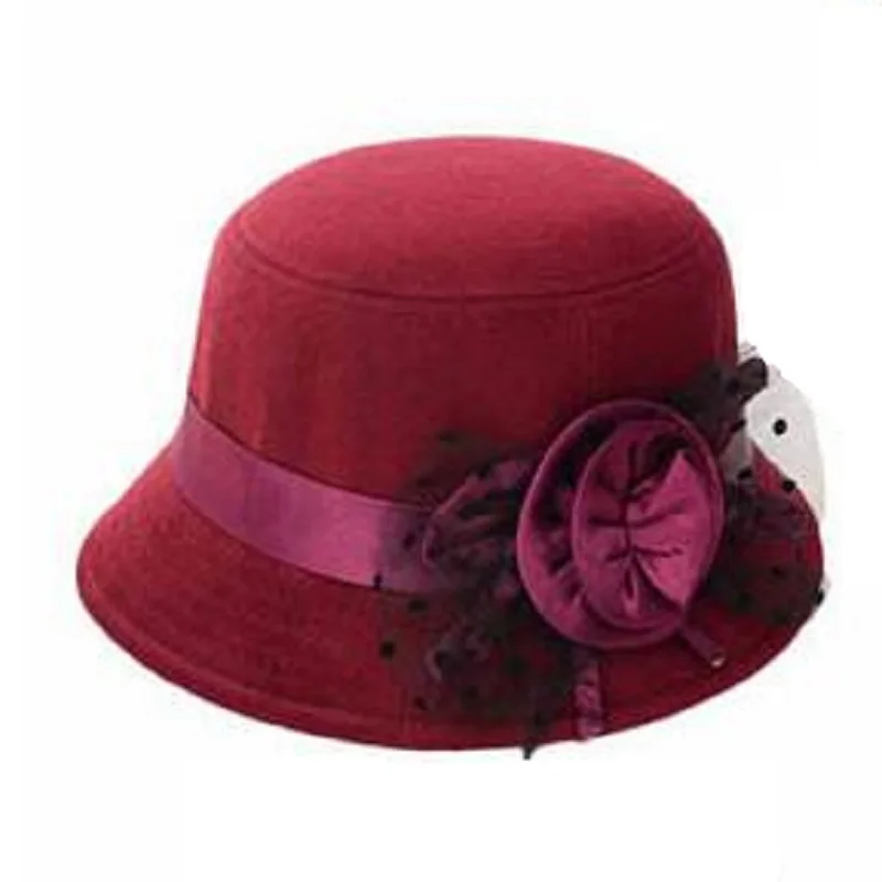 Deep Red Модные женские пляжные Ретро цветок войлочный котелок сплошной цвет Fedora Женская шляпа шляпы-котелки очарование Шапка Женская Sombrero Mujer - Цвет: Deep Red