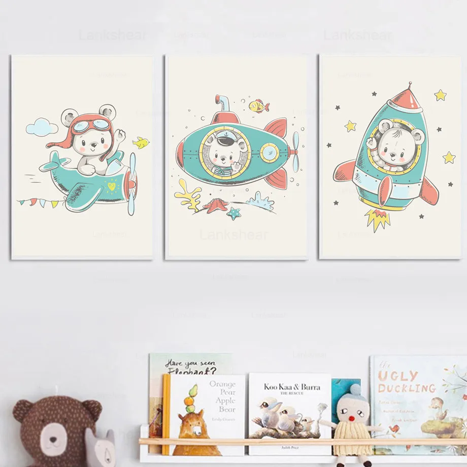 Настенная картина в виде медведя самолета подводной лодки ракеты постеры и