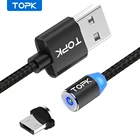 Магнитный кабель Micro USB TOPK AM23, зарядный кабель со светодиодным индикатором, в нейлоновой оплетке