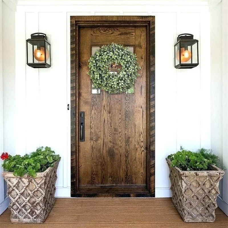 Искусственный венок с зелеными листьями для передней двери домашний декор