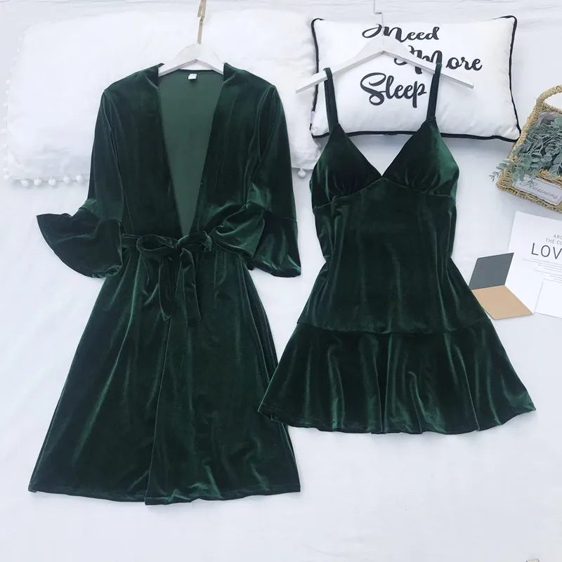 Зимние женские пижамные комплекты MECHCITIZ бархатный халат платье Осеннее