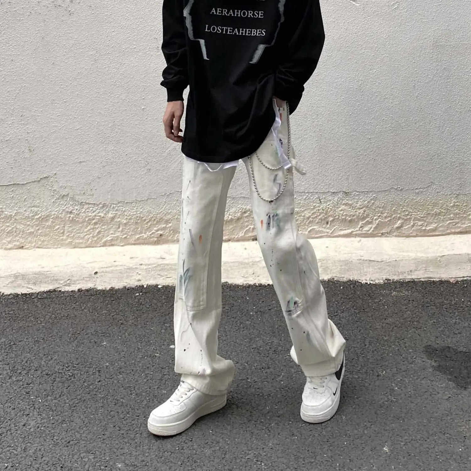 Denim Jeans for Men Splash Graffiti Jeans Vibe Retro Loose Straight Hip Hop High Street Pants Streetwear Men Designer Jeans Men