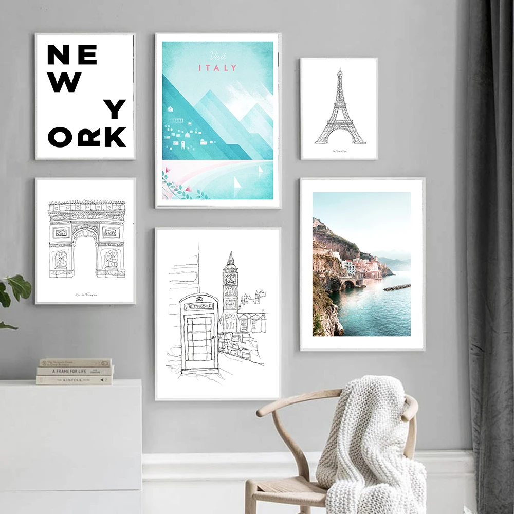 

Nordic Simple Blue Posters Painting Seascape Letter Picture Wall Art Canvas Painting Wall Art for Living Room Modern Home Decor