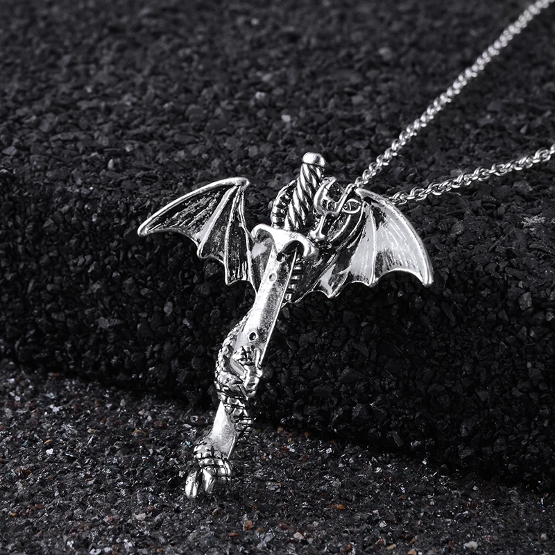 Дракон ожерелье с кулоном в виде меча светящийся темноте винтажный панк дракон