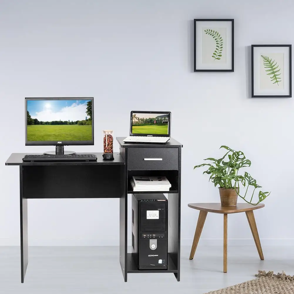 

Integrated Melamine Board Computer Desk with Drawer Black Table Furniture