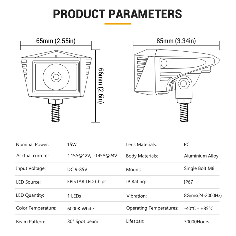 2.5 inch 15W Motorcycle Spotlight LED Work light Driving Headlight Scooter ATV Moto Motorbike Headlamp 6000K |