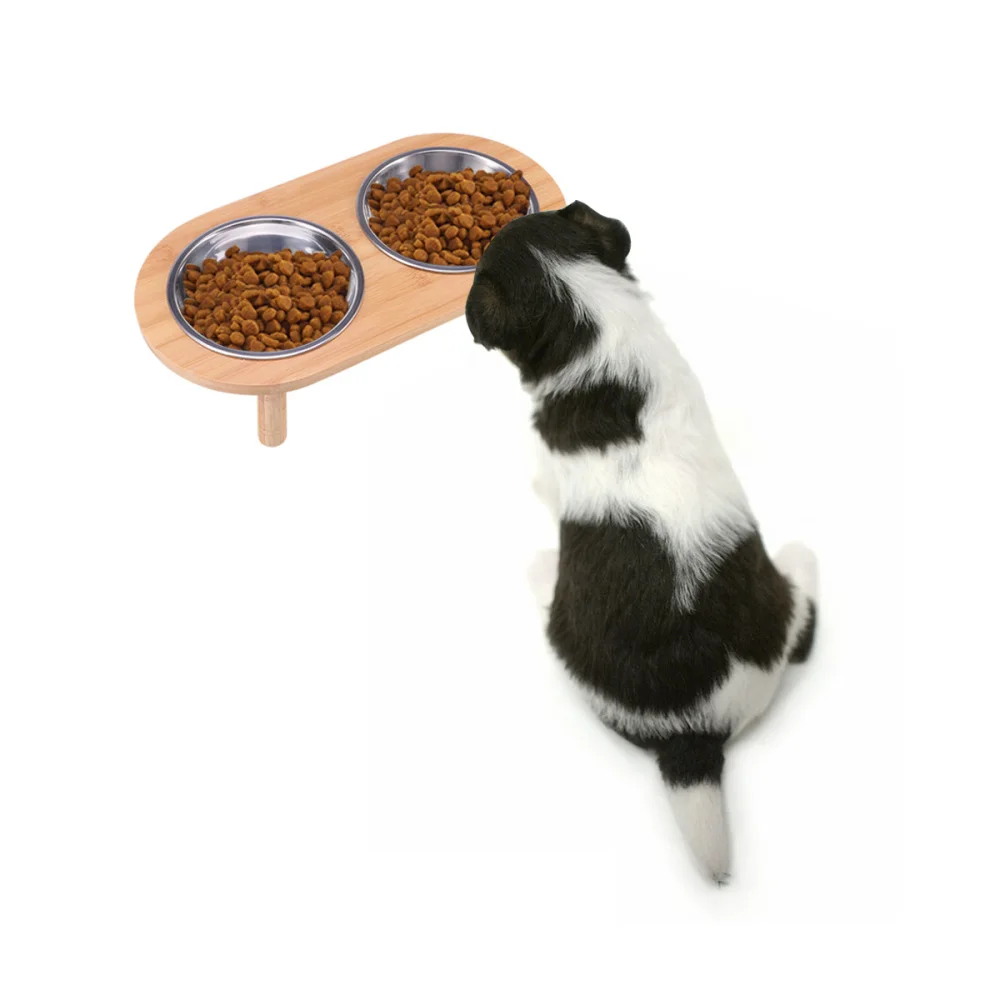 

Pet Stainless Steel Feeding and Water Bowls with Bamboo Frame for Dogs and Cats