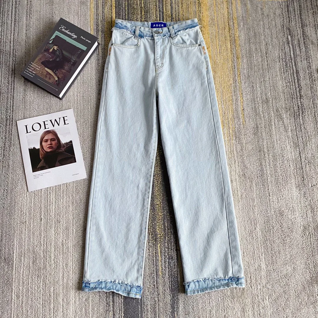 

Корейская версия, новинка 2021, высококачественные женские джинсы в стиле унисекс 1:1 Adererror, весна-осень, свободные прямые тонкие джинсы с прост...