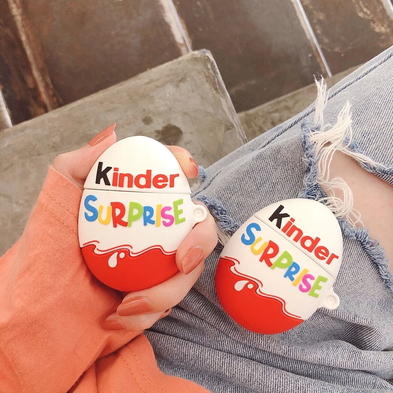 

Cute Kinder Fun Eggs Wireless Bluetooth Earphone Case for AirPods 2 1 Chocolate Surprise Box 3D Soft Silicone Headset Cover E13
