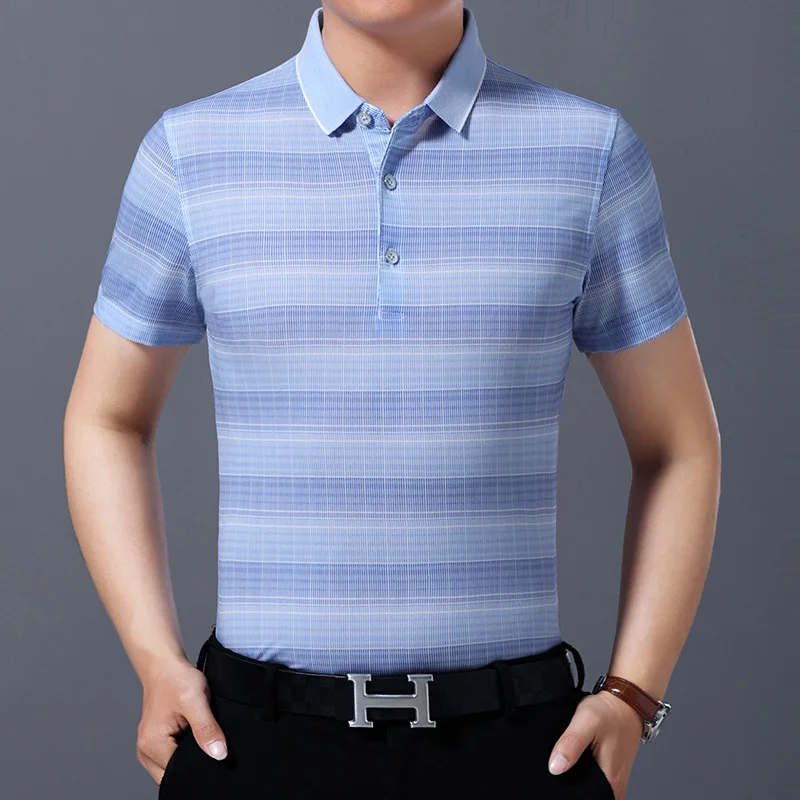 

Summer men's clothing, color-stripe striped POLO shirt, business casual POLO shirt, short-sleeved plus size POLO shirt