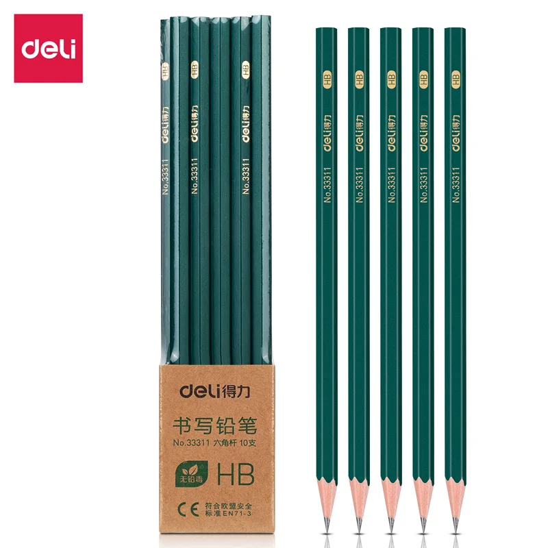 Deli 10pc/Lot Wooden Lead Pencil 2B/HB/2H Lapices Drawing Pencils School Student Pens Art Stationery Supplies with Sharpener