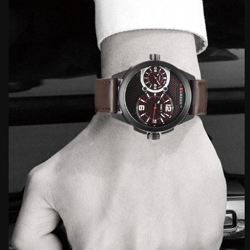 Часы CURREN Мужские кварцевые с несколькими часовыми поясами люксовые брендовые