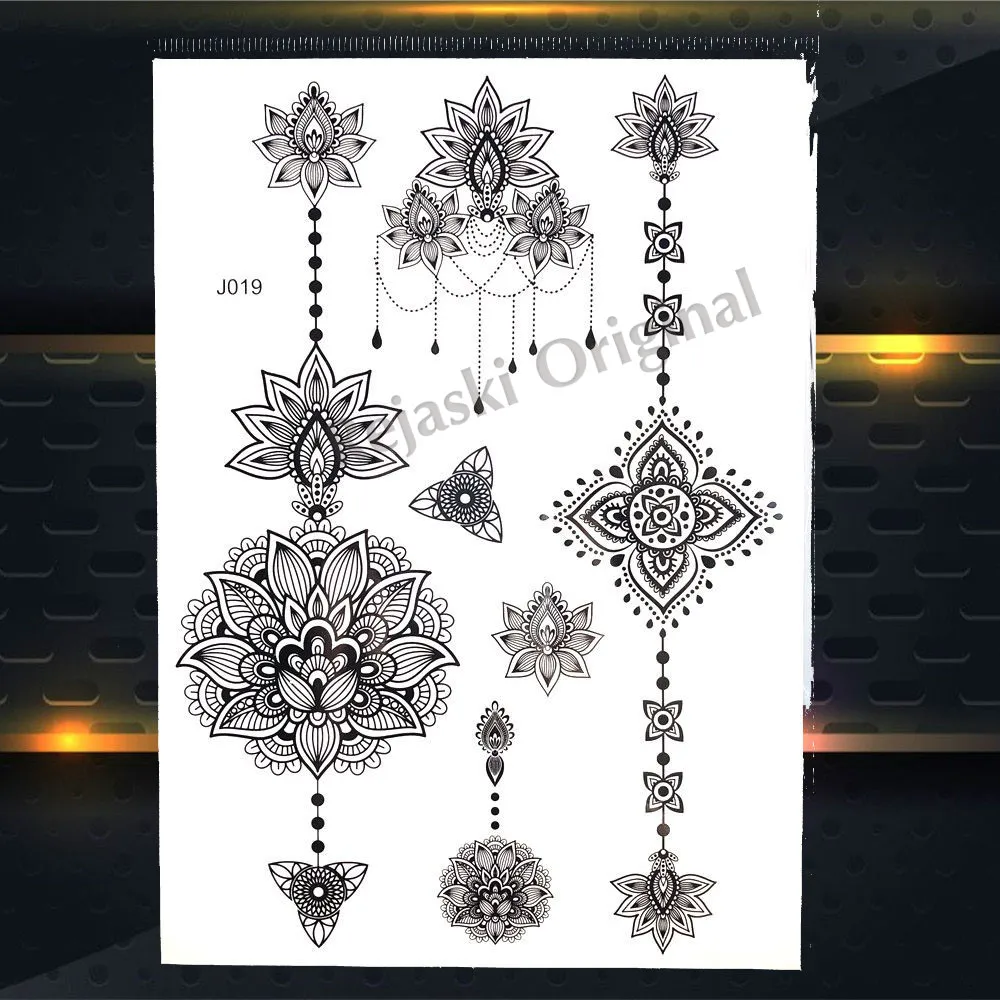 REJASKI черный серьги Henna Mandala цветок временные татуировки для Для женщин Стикеры пикантные водостойкие татуировки, боди-арт Arm талией, эксклюзивный дизайн татуировки - Цвет: PBJ019