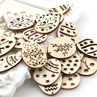 50pcs new easter wooden egg handmade diy oval hollow wood piece childrens holiday party decoration accessories hot selling