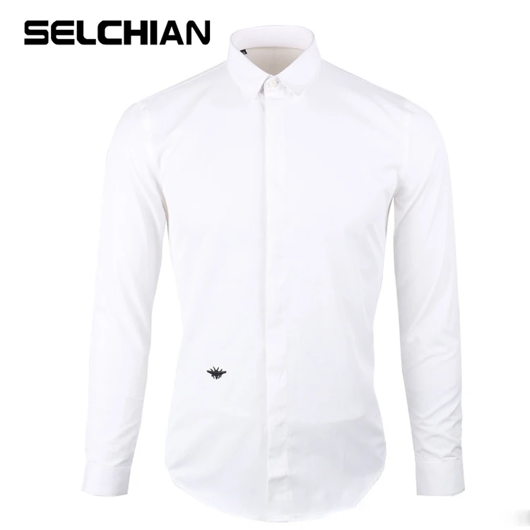 

Men's long-sleeved shirts, classic bee embroidery, fashion self-cultivation, all-match black and white large size men's shirts