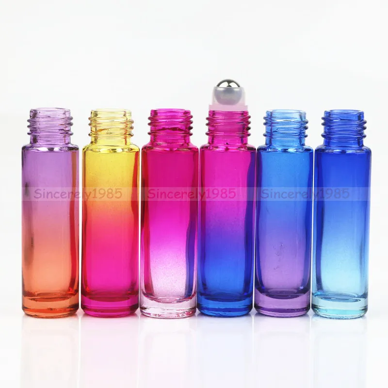 

12 bottles 10ml Glass Roll on Bottle Refillable Essential Oil Aromatherapy Perfume Gradient Bottle