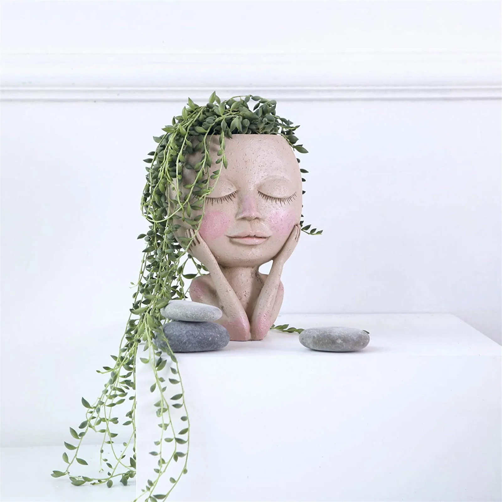 

Girls Face Head Flower Planter Succulent Plant Flower Container Pot Flowerpot Figure Garden Decor Nordic Tabletop Ornament H5