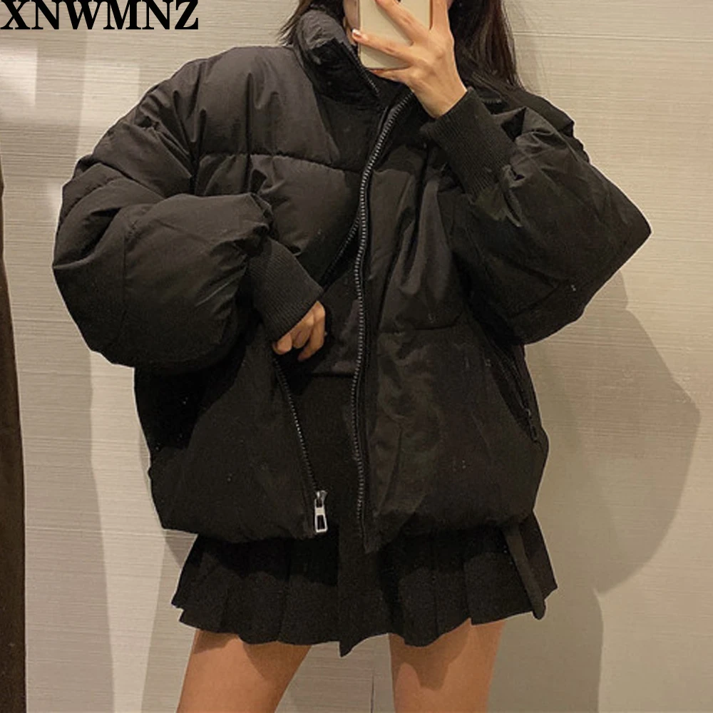 XNWMNZ Women Solid Khaki black Oversize Parkas Thick 2020 Winter Zipper Pockets Female Warm Elegant Coat Jacket High quality