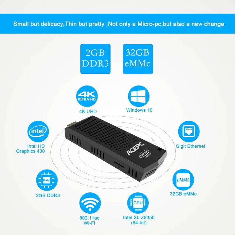 T6 Pro Stick мини ПК карманный компьютер Безвентиляторный Windows 10 4 Гб Ram 64 Rom Intel Atom X5 Z8350 4K