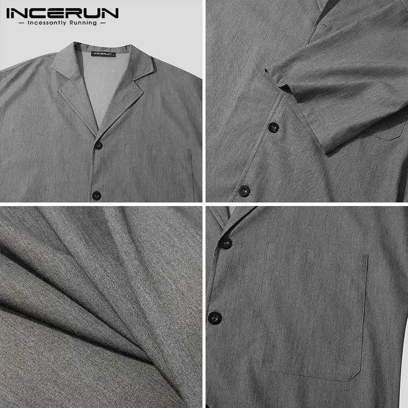 

INCERUN Solid Color Men Sets Summer Lapel Half Sleeve Button Shirt Elastic Waist Shorts 2021 Loose Streetwear Men Suits S-5XL