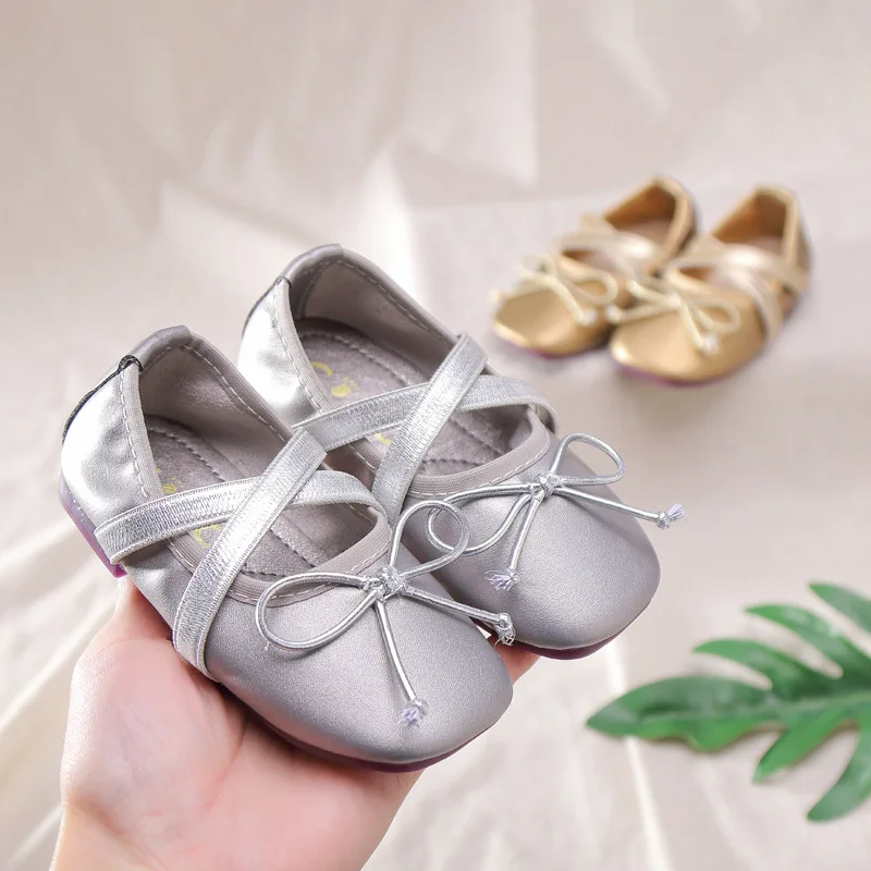 Весенняя детская обувь с бантом Детские модельные туфли принцессы черные