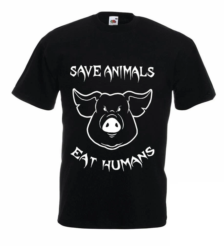 

2021 Vegan Pig T-Shirt Men Angry Activist Funny Animals Humans Joke Tees Badges Mens TShirt Women Tops Tees Streetwear
