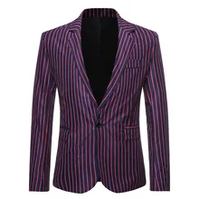 LUCLESAM – veste de costume décontractée à rayures pour homme, Blazer à revers à un bouton, pour fête de mariage, automne  (2)