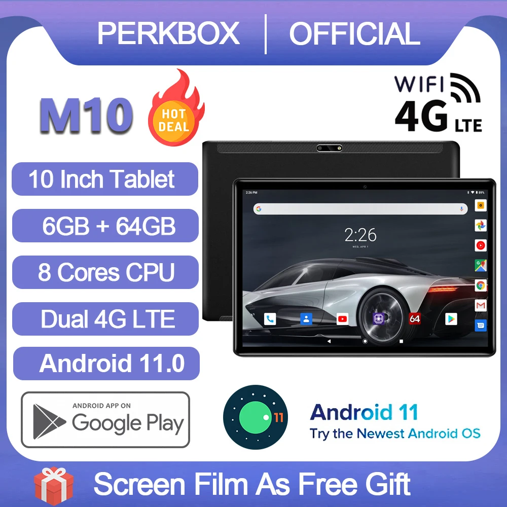 

Perkbox Android 11.0 Tablet 10 Inch 6GB RAM+64GB ROM, 128GB Expansion, Octa Core Processor, Google Certified, 6000mAh, WiFi, GPS