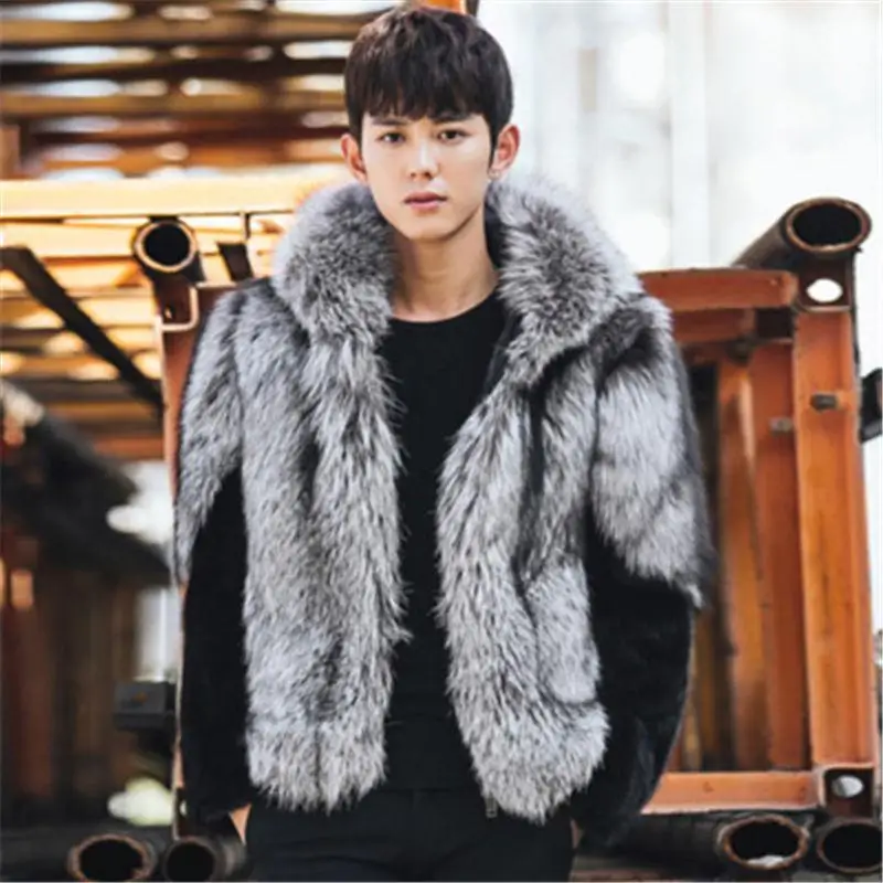 

2021 New Winter Raccoon Fur Collar Men Faux Leather Jackets Male Thicken Coat Loose Medium Patchwork Fashion Outwear D282