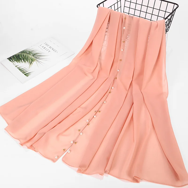 women pearl bubble chiffon scarf Head hijab wrap full cover-up shawls foulard femme headscarf crinkle muslim hijabs stole