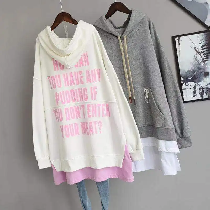 

New Fashion Big Large Plus Size Casual Autumn Clothes Tops Women Long Sleeve Hoodies For Teen Girls Lady Long Hole Hoody Sweater