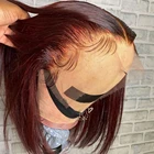 Бордовый прямой кружевной передний парик короткие волосы боб Remy человеческие волосы парики # 99J красная фотография для женщин предварительно выщипанные Детские волосы
