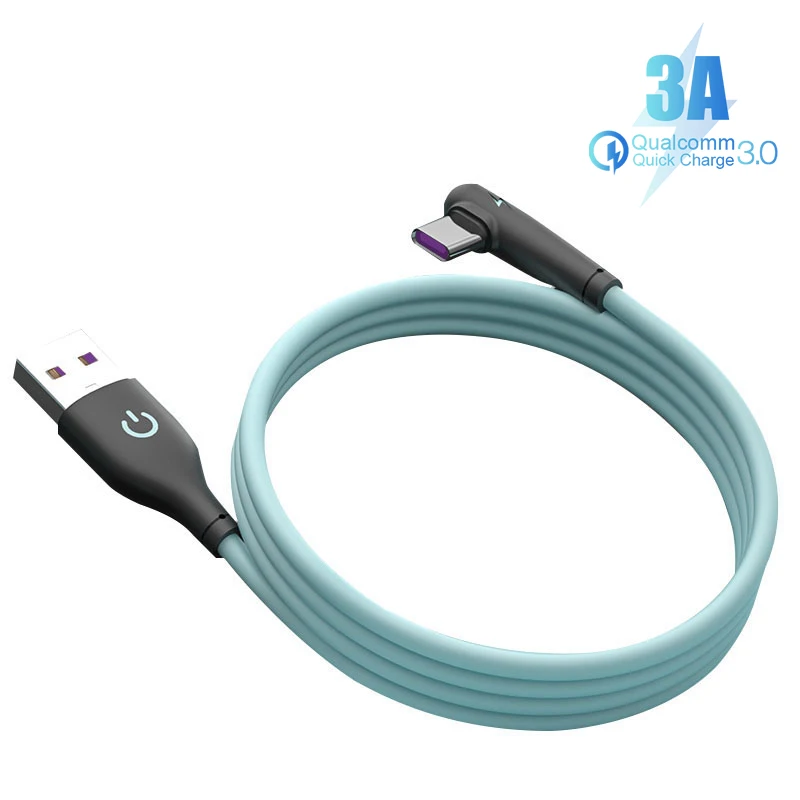 

3A USB Type C Cable 90 Degree Elbow Fast Charging Charger Cord Smart Phone Data Sync USB C Wire For Xiaomi 11 10 Huawei P40 P30
