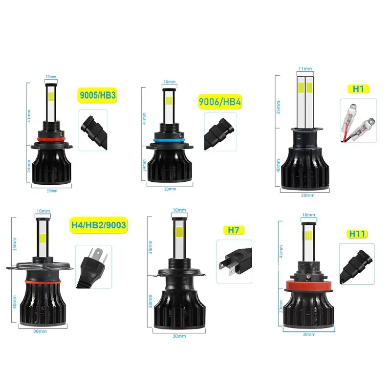 

4 Sides LED Headlight Bulbs High or Low Beam Bulbs Fog Light Driving Lamp Conversion Kit 6500K White 9005/9006/H1/H7/H11