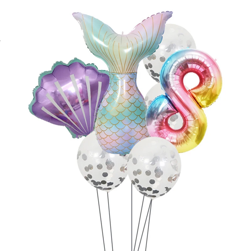 

Mermaid tail aluminum foil balloon 40 nch digital sequined balloon birthday package children one year old decoration balloon