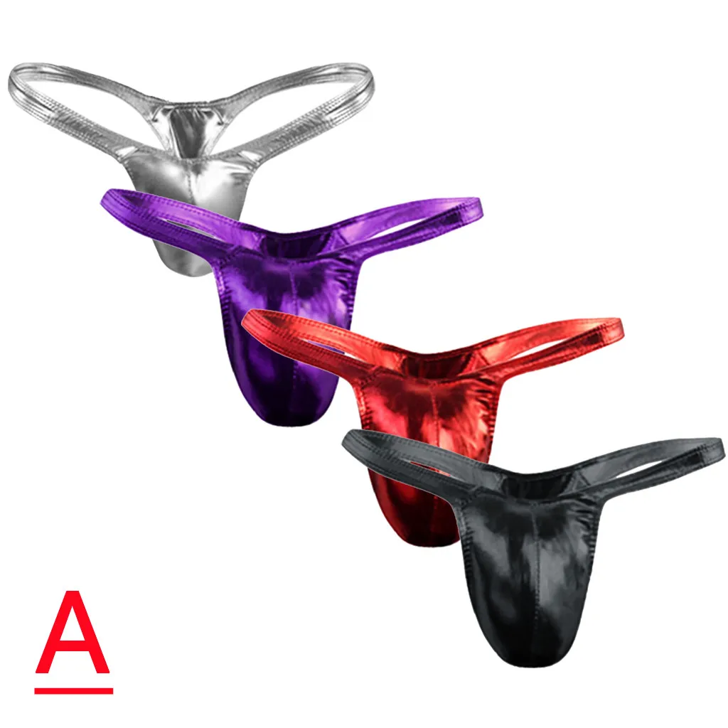 Стринги мужские из лакированной кожи пикантные Трусы стринги удобное нижнее